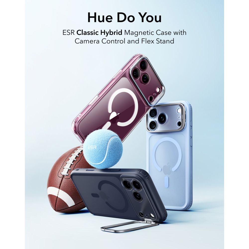 ESR Classic Hybrid-etui med støttefod og MagSafe til iPhone 18 Pro / 17 Pro – marineblå