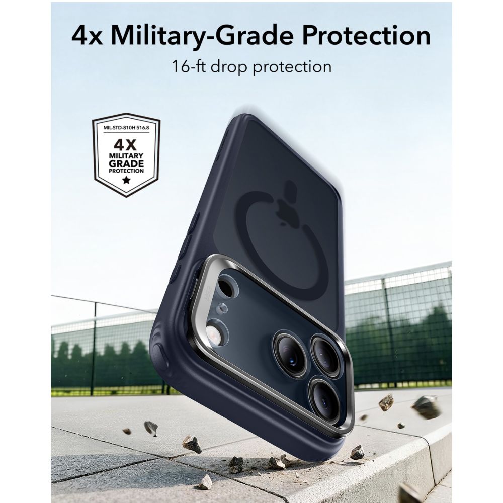 ESR Classic Hybrid-etui med støttefod og MagSafe til iPhone 18 Pro / 17 Pro – marineblå