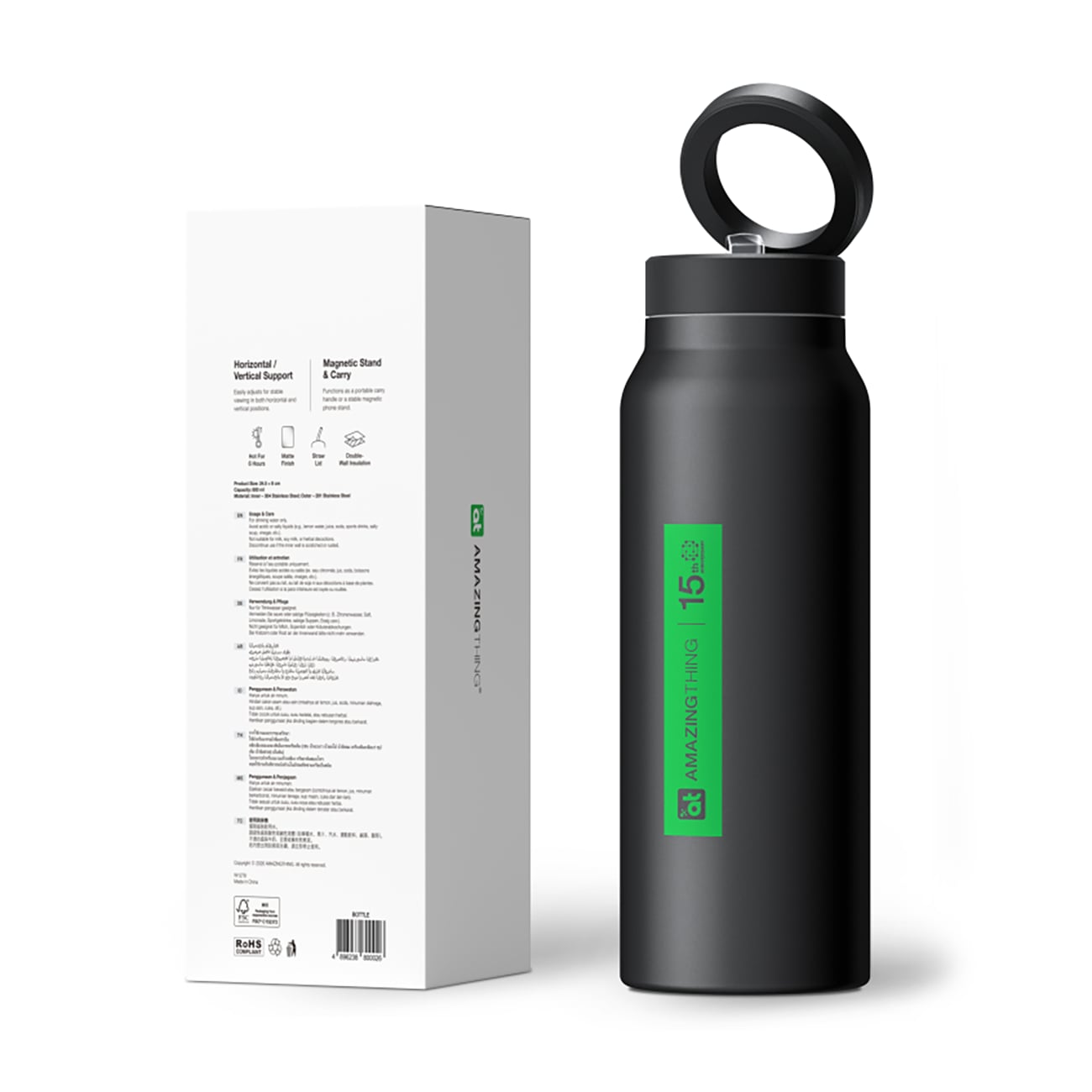 AmazingThing sportflaska med magnethållare, MagSafe-kompatibel, 800 ml – svart