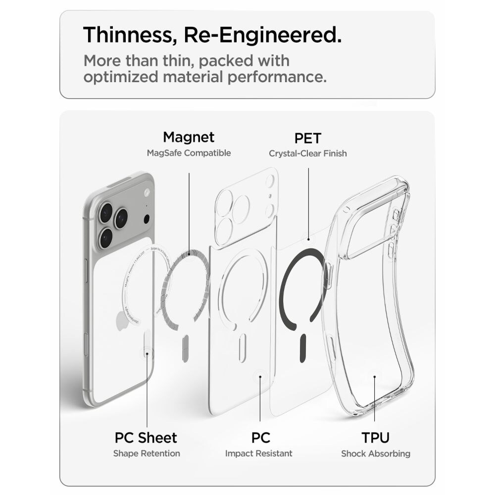 Spigen Ultra Hybrid MagSafe-etui til iPhone 18 Pro / 17 Pro – Clear Graphite