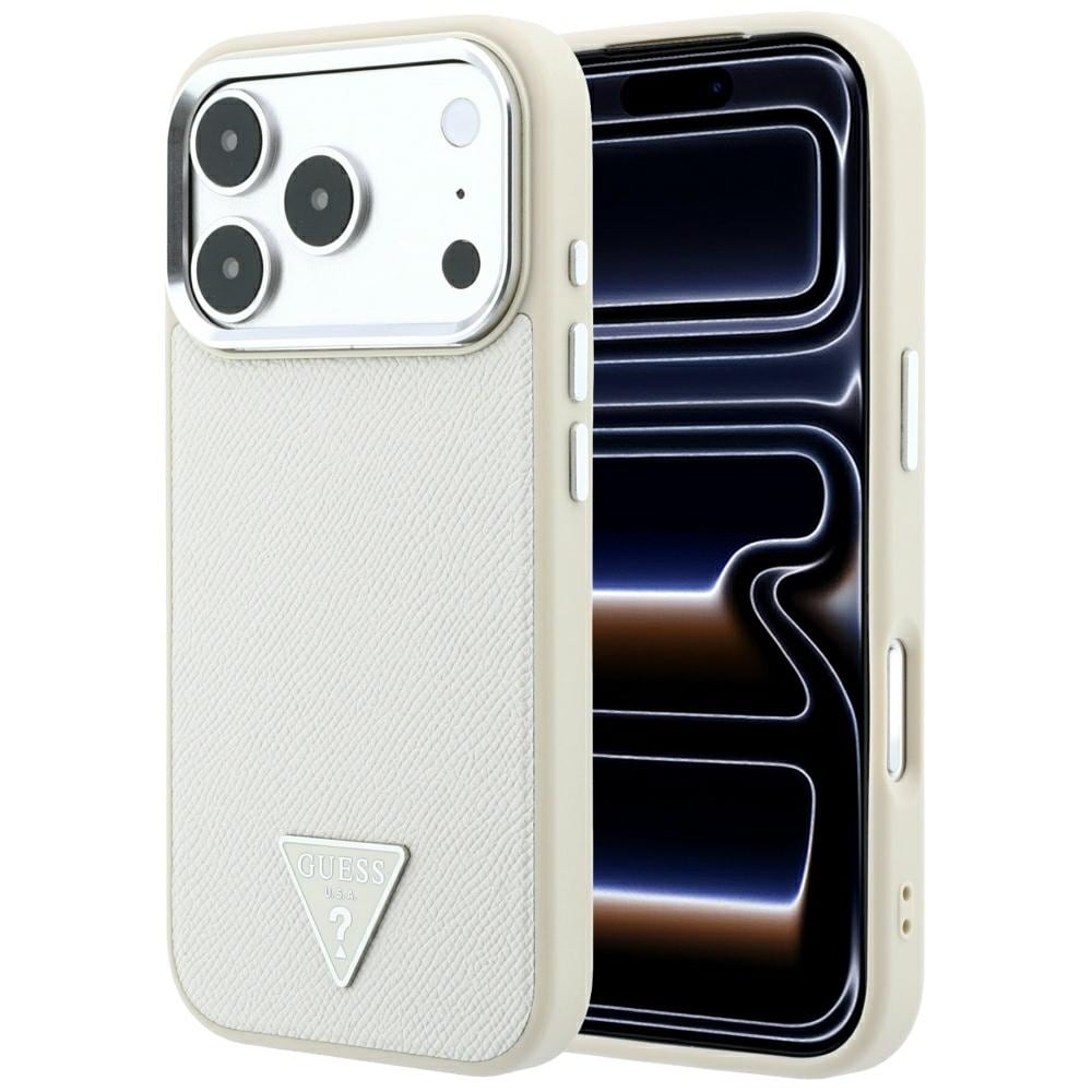 Guess MagSafe-etui med kornet trekantlogo til iPhone 18 Pro Max / 17 Pro Max – beige