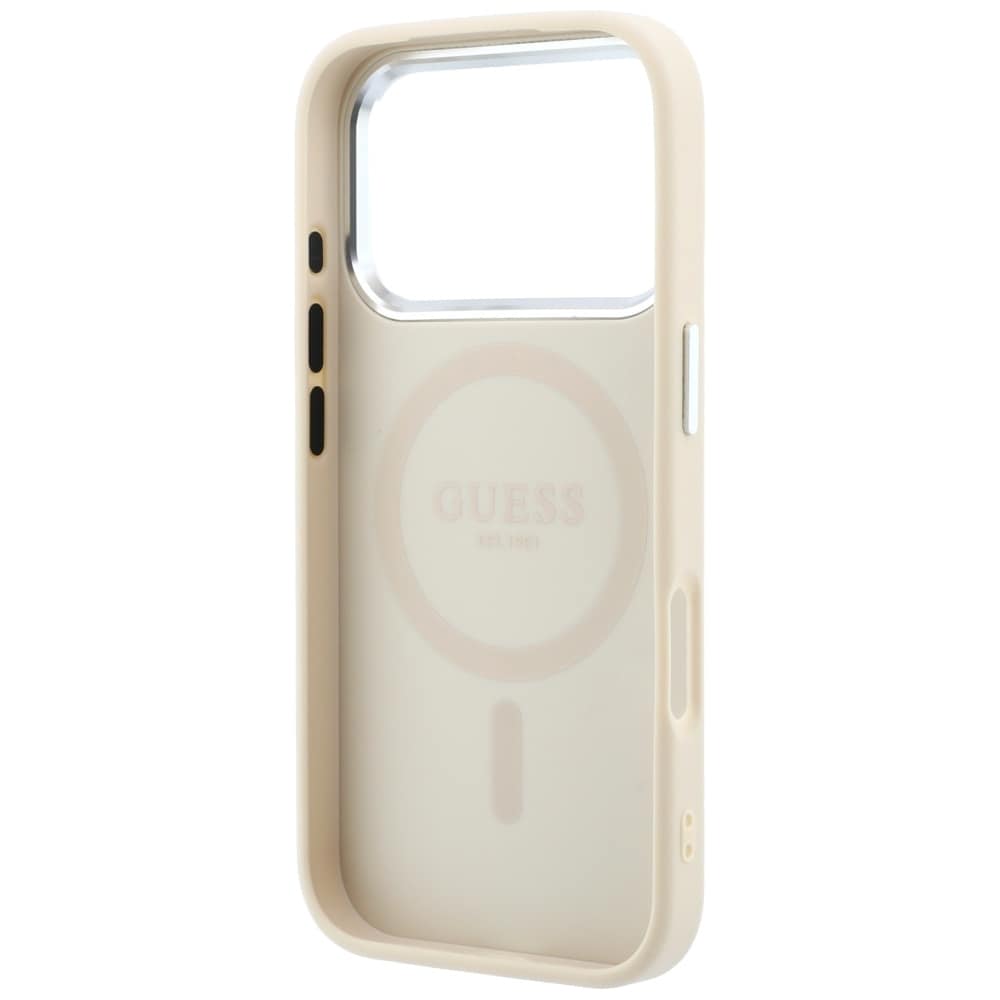 Guess MagSafe-etui med kornet trekantlogo til iPhone 18 Pro Max / 17 Pro Max – beige