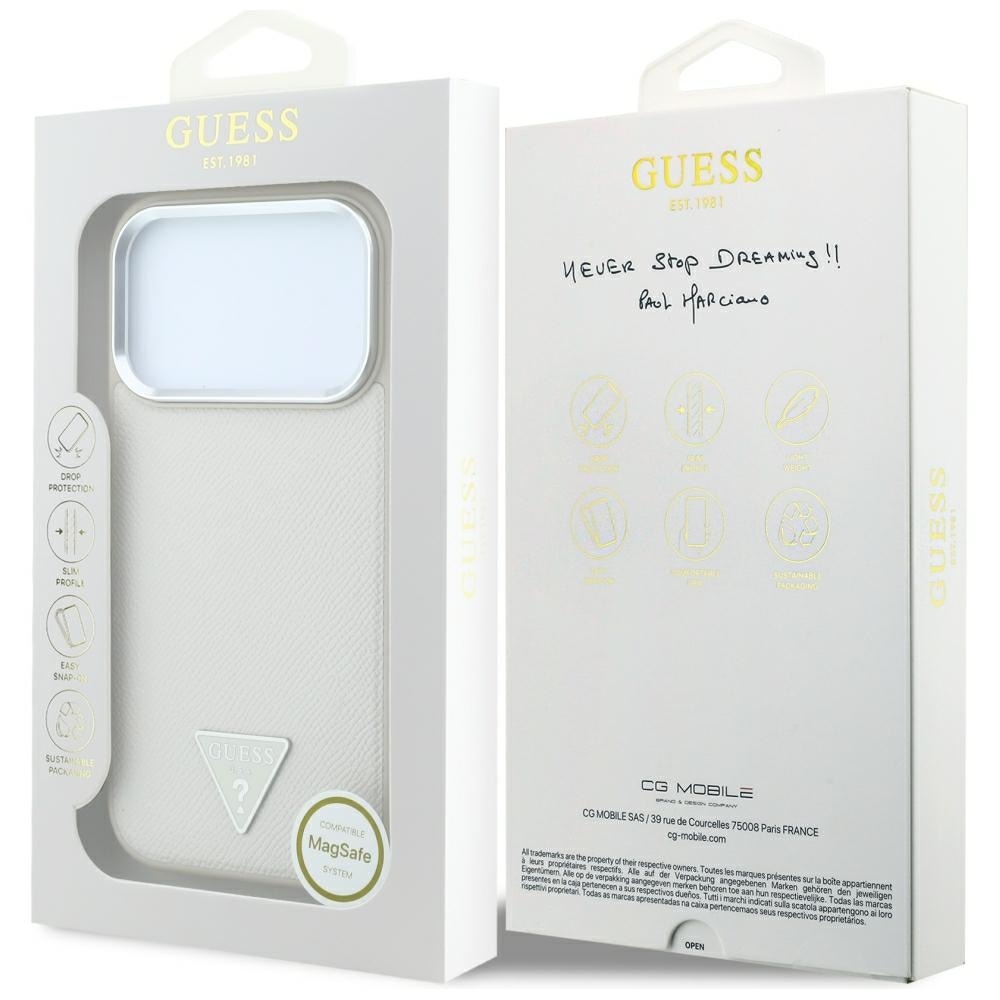 Guess MagSafe-etui med kornet trekantlogo til iPhone 18 Pro Max / 17 Pro Max – beige