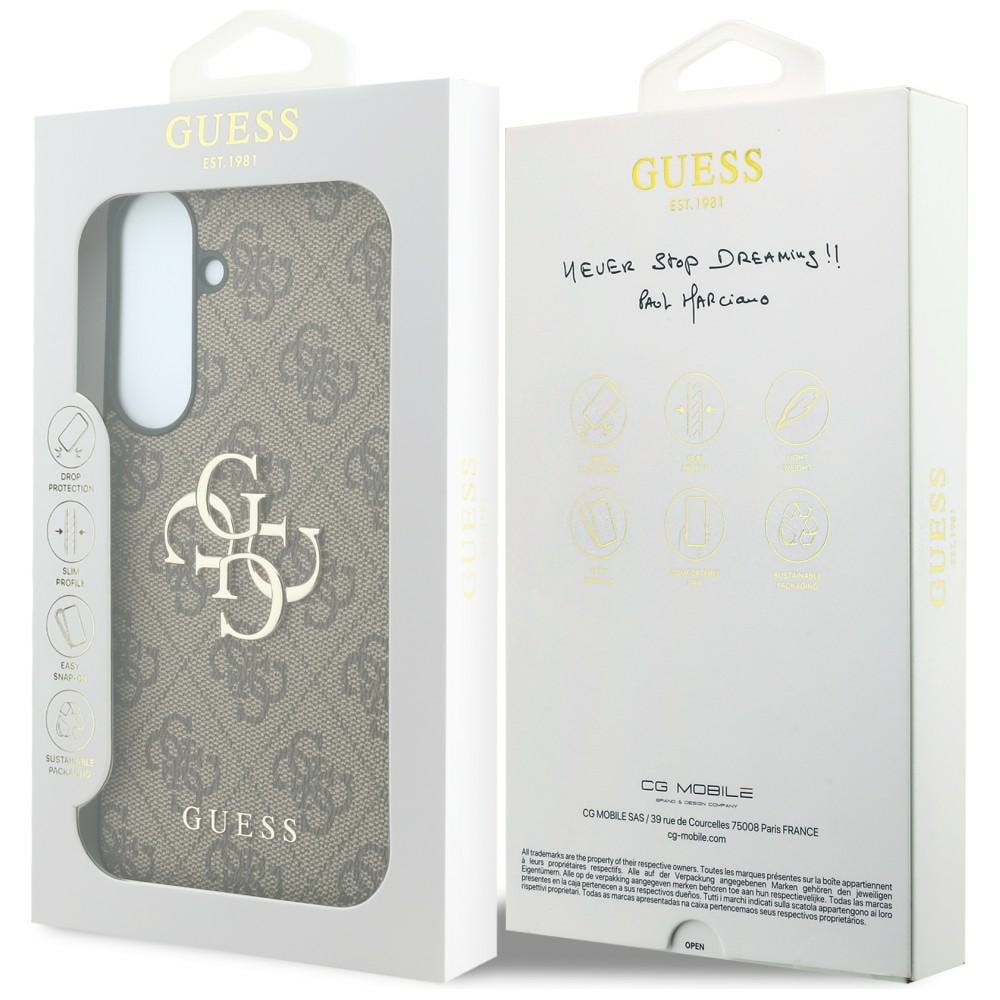 Guess læderetui med 4G-logo i metal til Samsung Galaxy S26 FE – brun