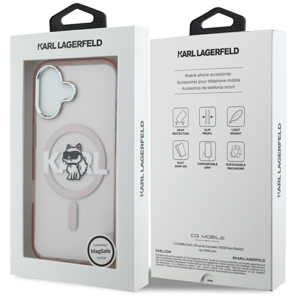 Karl Lagerfeld IML Choupette-skitse-logo MagSafe-etui til iPhone 17 – lyserød