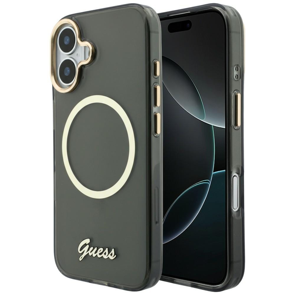 Guess IML Script Metal MagSafe-etui til iPhone 17 – Sort