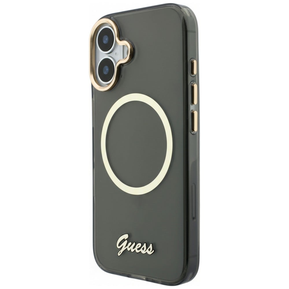 Guess IML Script Metal MagSafe-etui til iPhone 17 – Sort