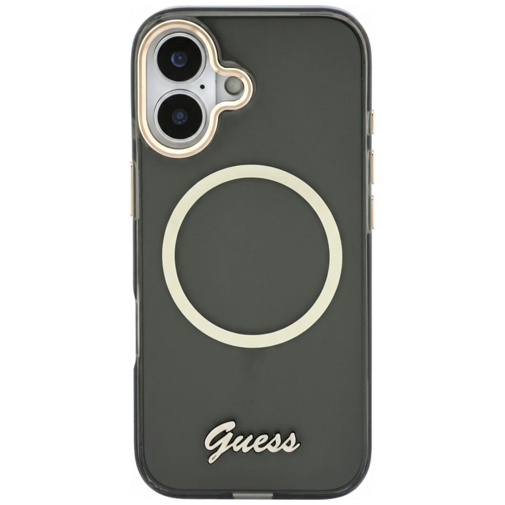 Guess IML Script Metal MagSafe-etui til iPhone 17 – Sort