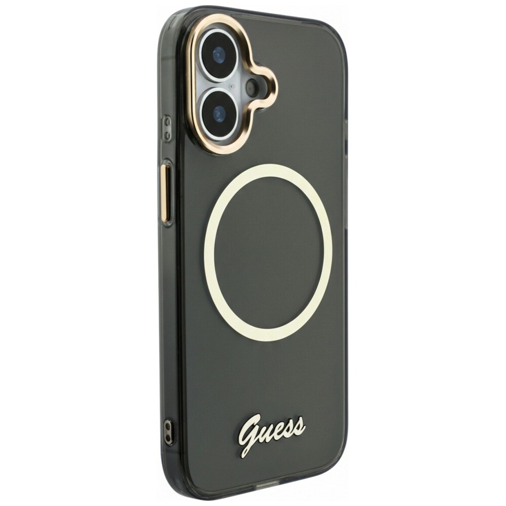 Guess IML Script Metal MagSafe-etui til iPhone 17 – Sort