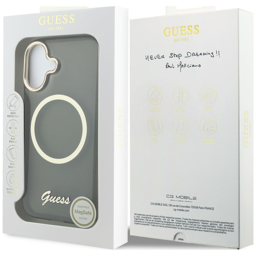 Guess IML Script Metal MagSafe-etui til iPhone 17 – Sort
