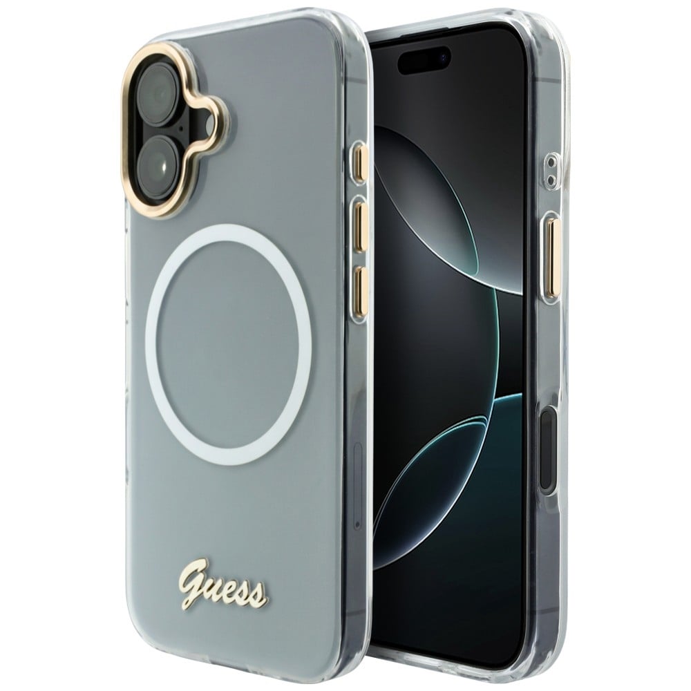 Guess IML Gradient Script Metal MagSafe-etui til iPhone 17 – hvid