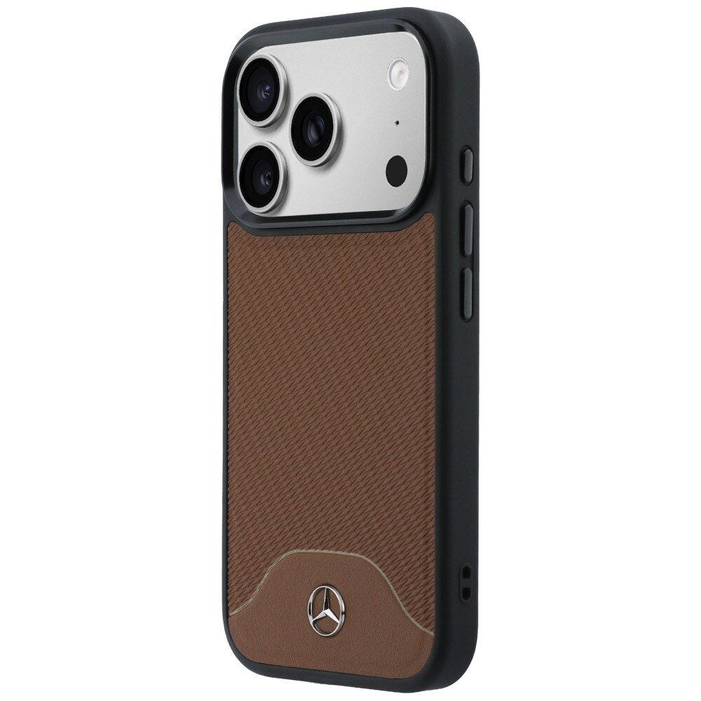Mercedes-etui i læder med trælook og Curve MagSafe til iPhone 17 Pro – brun