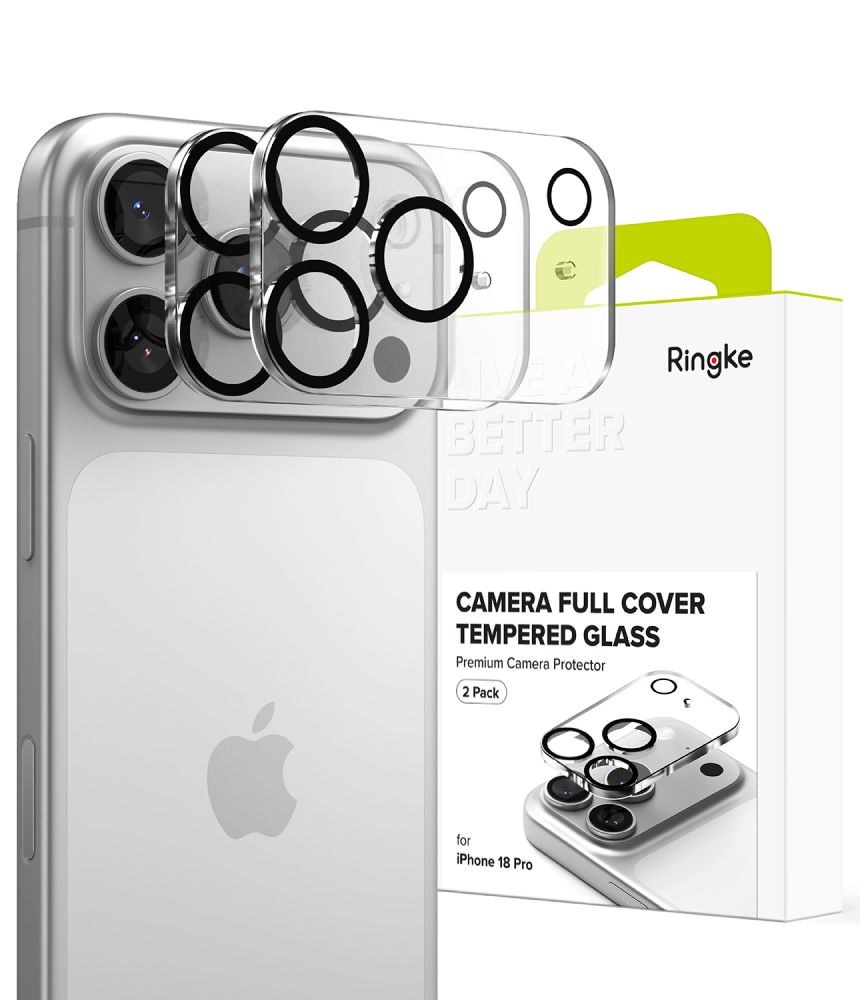 Ringke Camera Full Cover, 2-pack härdat glas för iPhone 18 Pro – Svart