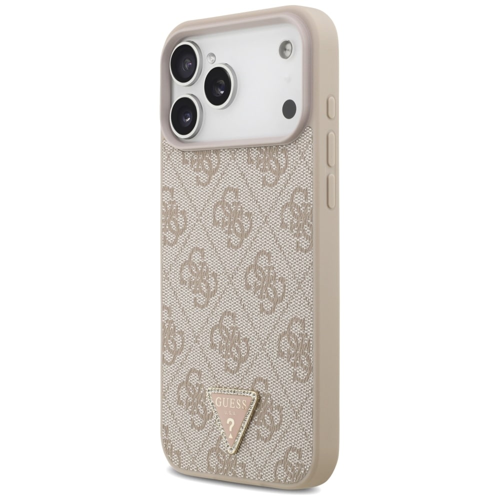 Guess Leather 4G Triangle Strass MagSafe-etui til iPhone 17 Pro Max / 18 Pro Max – lyserød