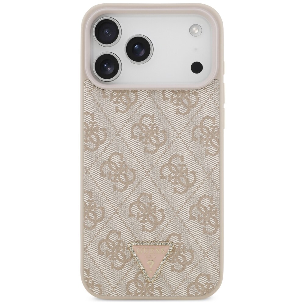 Guess Leather 4G Triangle Strass MagSafe-etui til iPhone 17 Pro Max / 18 Pro Max – lyserød