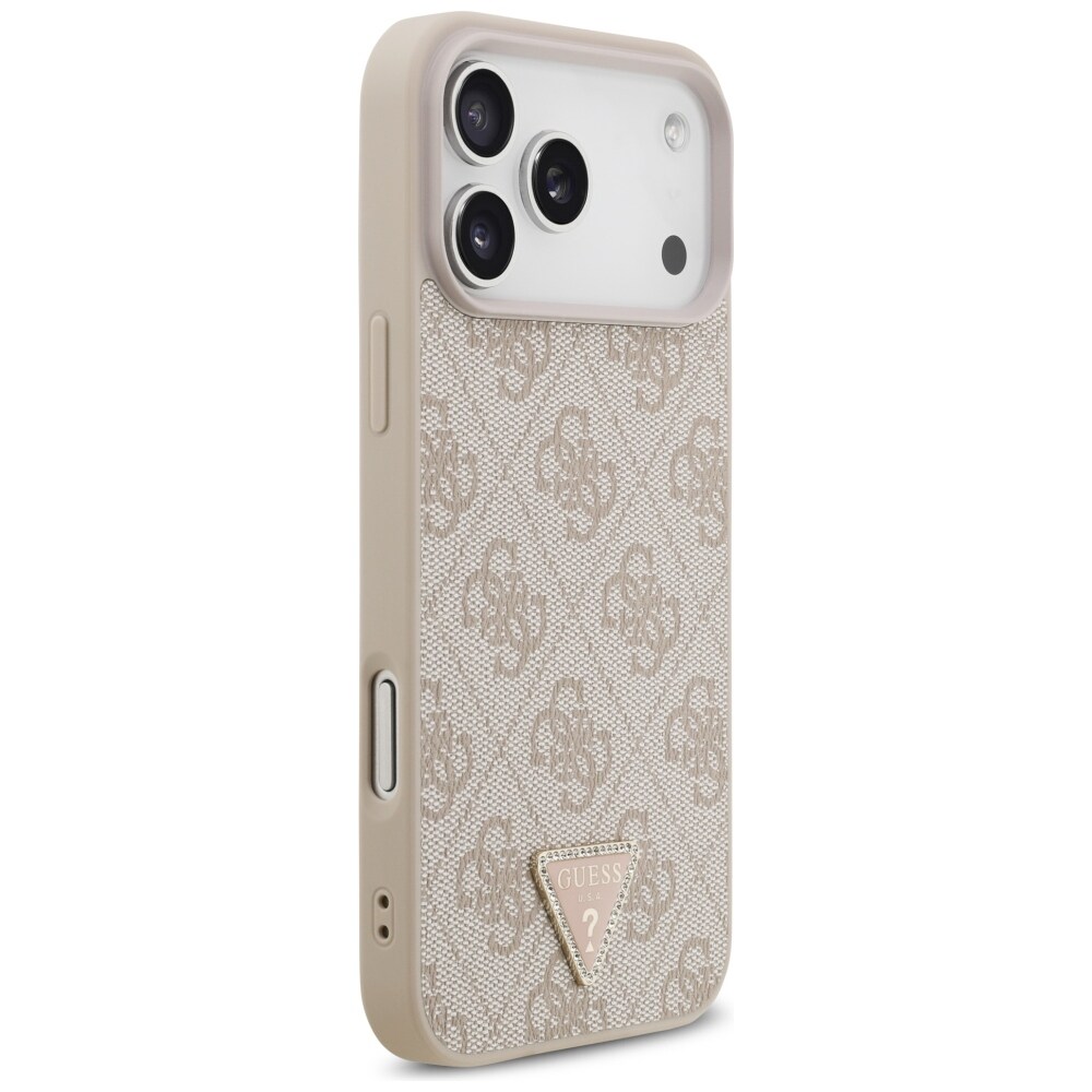 Guess Leather 4G Triangle Strass MagSafe-etui til iPhone 17 Pro Max / 18 Pro Max – lyserød