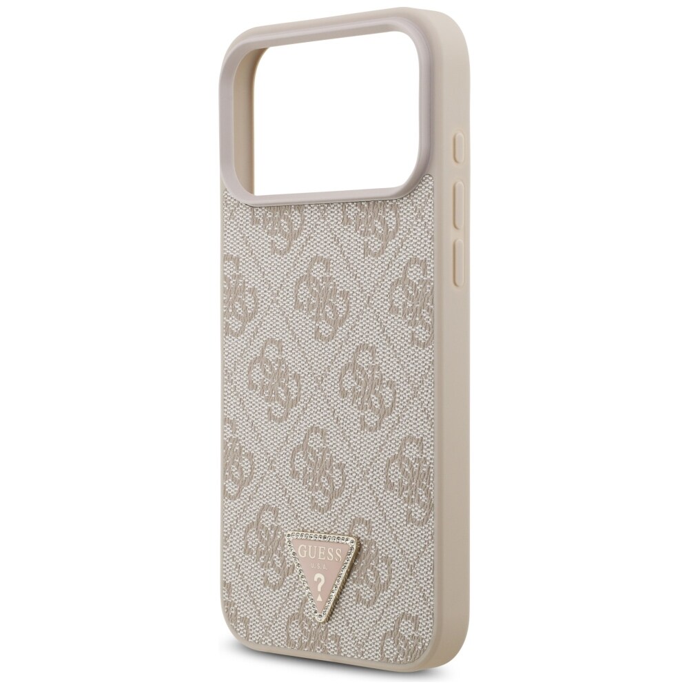 Guess Leather 4G Triangle Strass MagSafe-etui til iPhone 17 Pro Max / 18 Pro Max – lyserød