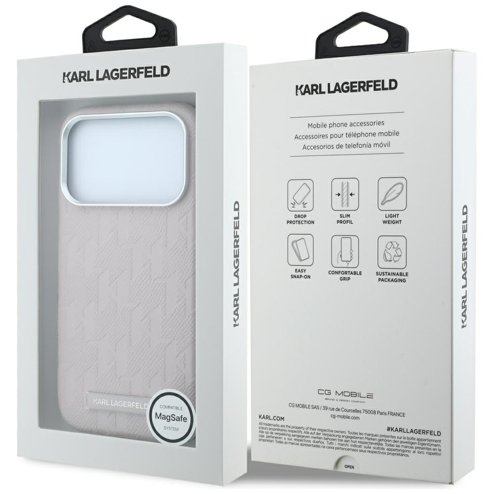 Karl Lagerfeld MagSafe-etui, kornet resin, logo til iPhone 17/18 Pro Max – lyserød