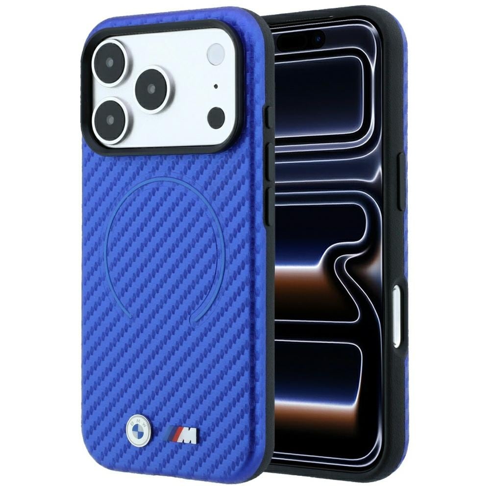 BMW M MagSafe-etui med kulfiberprint til iPhone 17 Pro Max / 18 Pro Max – Blå