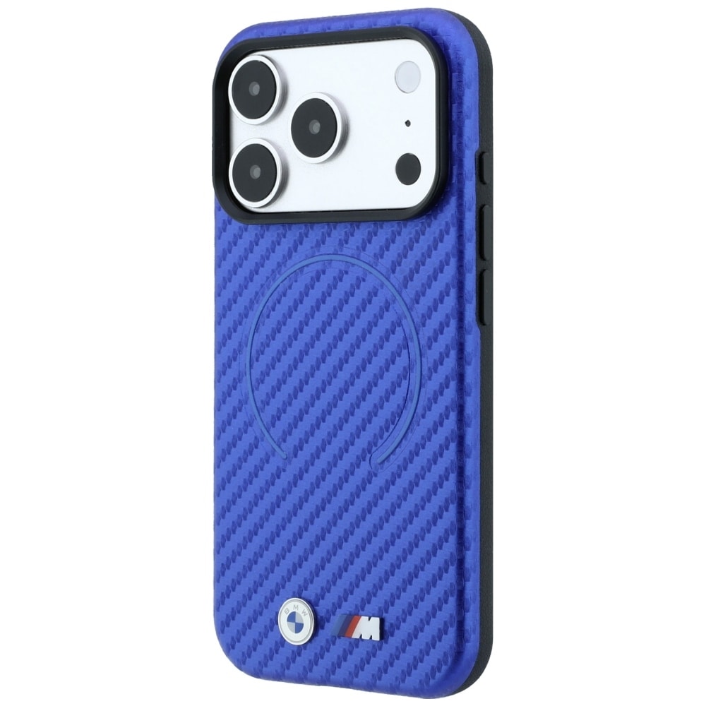 BMW M MagSafe-etui med kulfiberprint til iPhone 17 Pro Max / 18 Pro Max – Blå