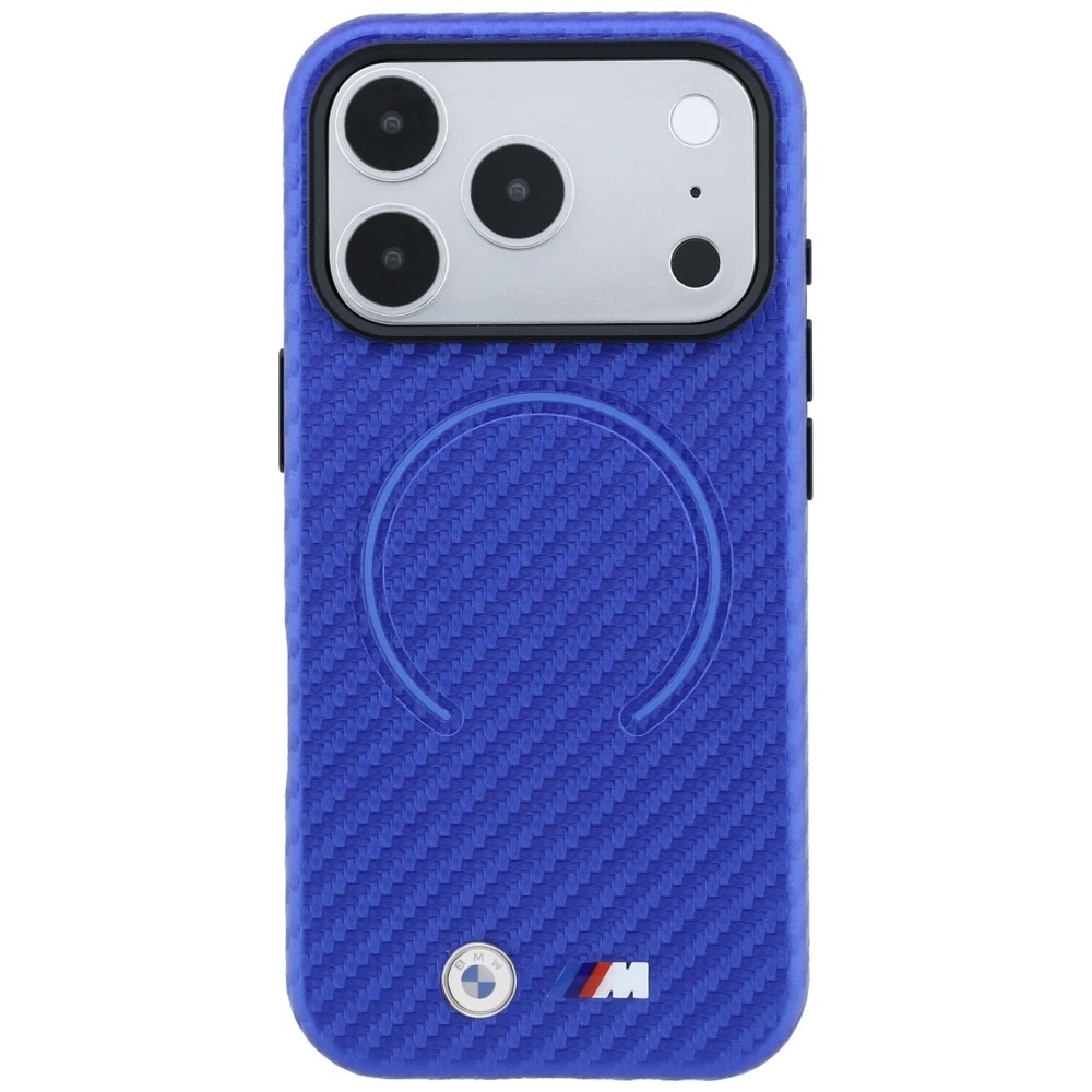 BMW M MagSafe-etui med kulfiberprint til iPhone 17 Pro Max / 18 Pro Max – Blå