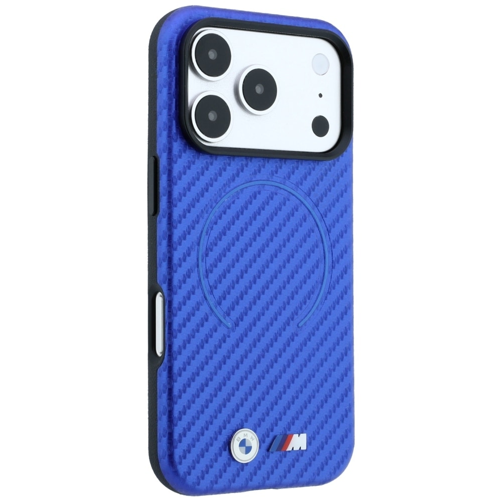 BMW M MagSafe-etui med kulfiberprint til iPhone 17 Pro Max / 18 Pro Max – Blå