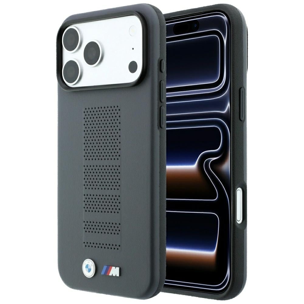 BMW M Blue Perfo Metal-logotyp MagSafe-fodral för iPhone 18 Pro / 17 Pro – Grå