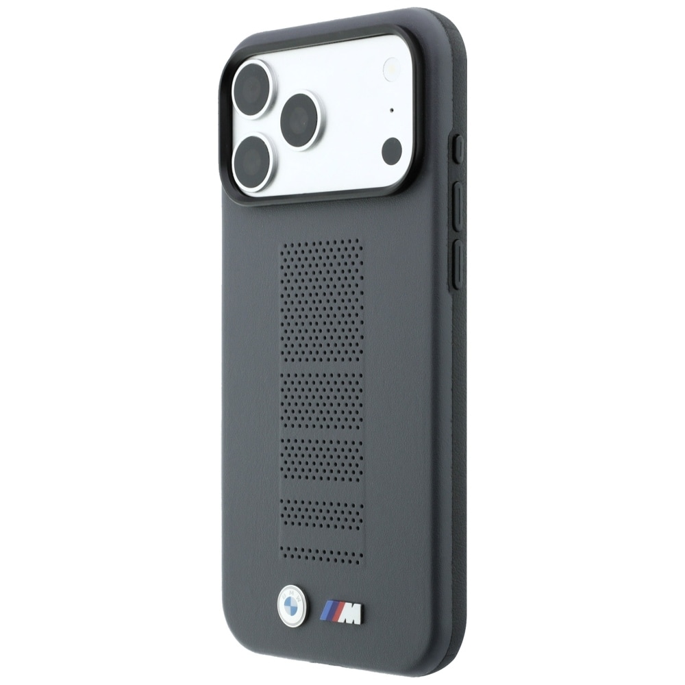 BMW M Blue Perfo Metal Logo MagSafe-etui til iPhone 18 Pro / 17 Pro – Grå