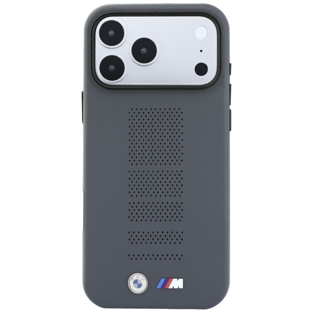 BMW M Blue Perfo Metal Logo MagSafe-etui til iPhone 18 Pro / 17 Pro – Grå