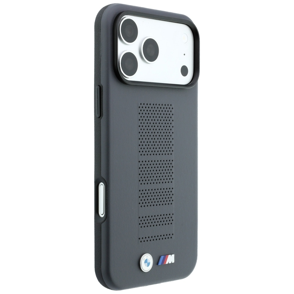 BMW M Blue Perfo Metal Logo MagSafe-etui til iPhone 18 Pro / 17 Pro – Grå