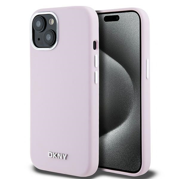 DKNY MagSafe-fodral i flytande silikon med liten metalllogotyp för iPhone 15 / 14 / 13 – Rosa