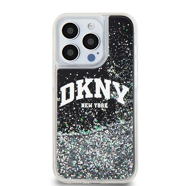 DKNY Liquid Glitter Big Logo iPhone 15 Pro-etui – sort