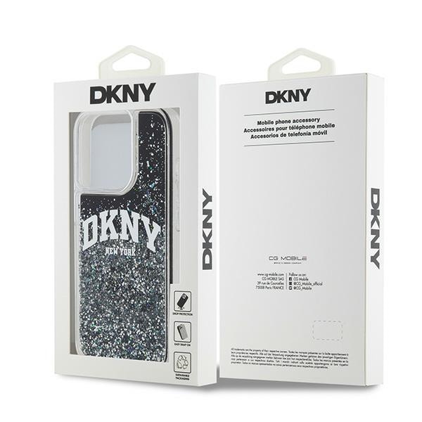 DKNY Liquid Glitter Big Logo iPhone 15 Pro-etui – sort