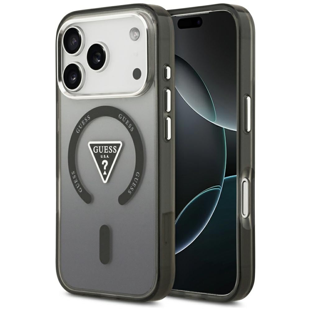Guess IML-fodral med gradientmönster, triangel-logotyp & MagSafe för iPhone 17 Pro – Svart