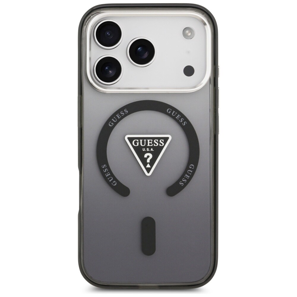Guess IML-etui med gradient-trekantlogo og MagSafe til iPhone 17 Pro – Sort