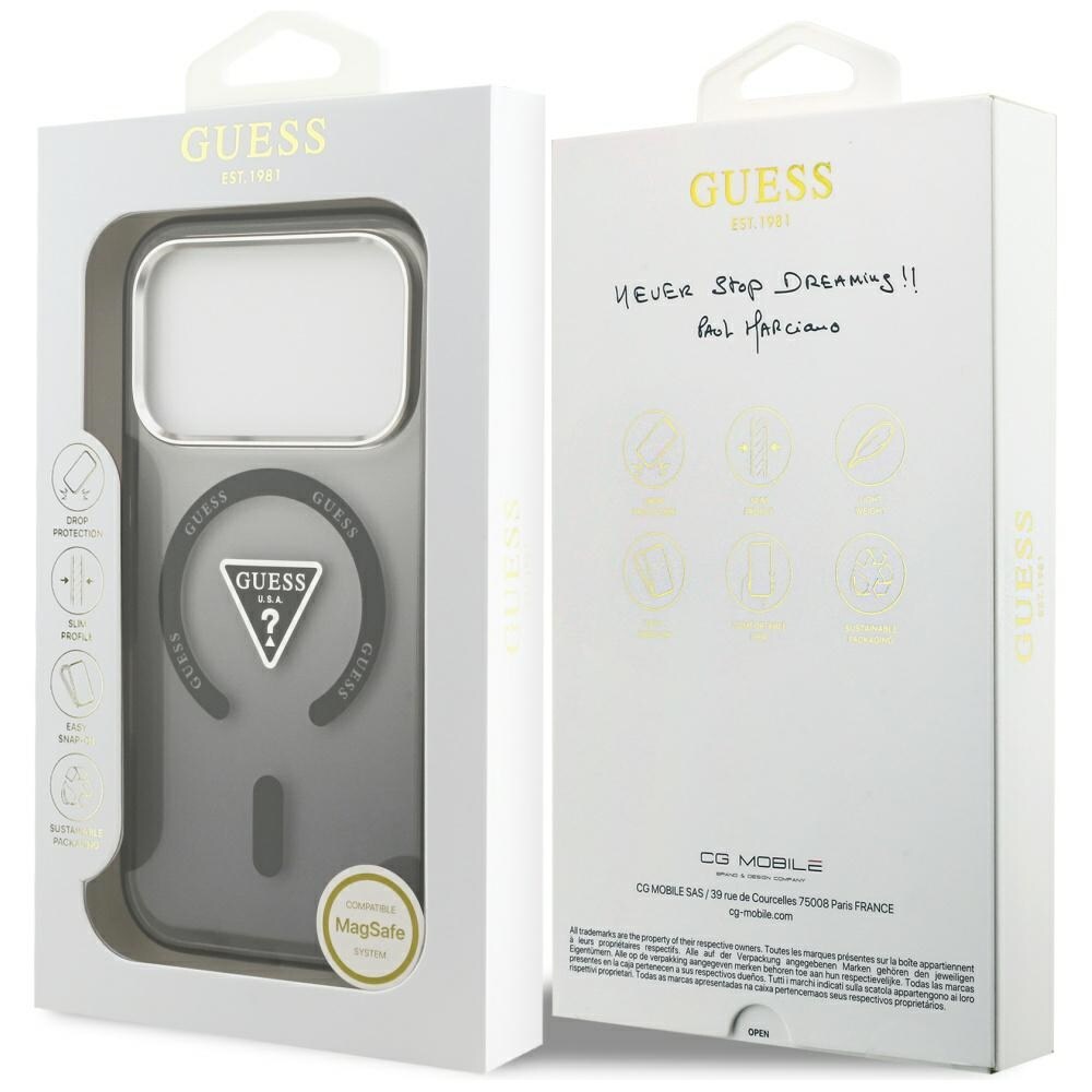 Guess IML-etui med gradient-trekantlogo og MagSafe til iPhone 17 Pro – Sort