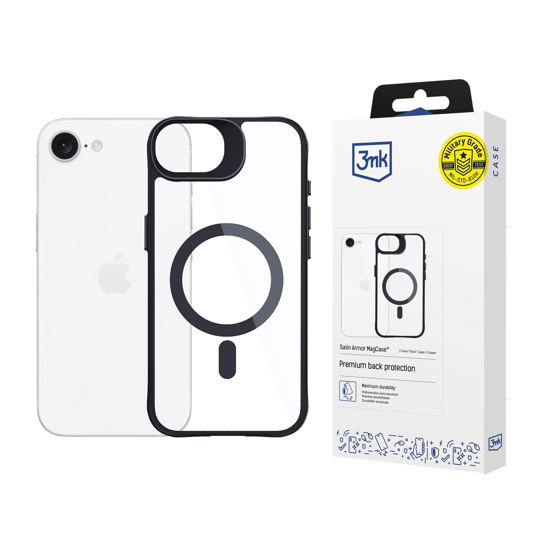 3mk Satin Armor MagCase för Apple iPhone 16e / SE 4 – Transparent