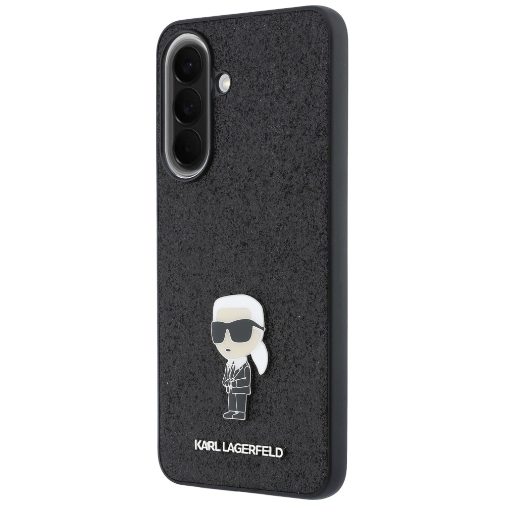 Karl Lagerfeld – Etui med fastmonteret glitter-Ikonik-logo i metal til Samsung Galaxy A57 5G – Sort