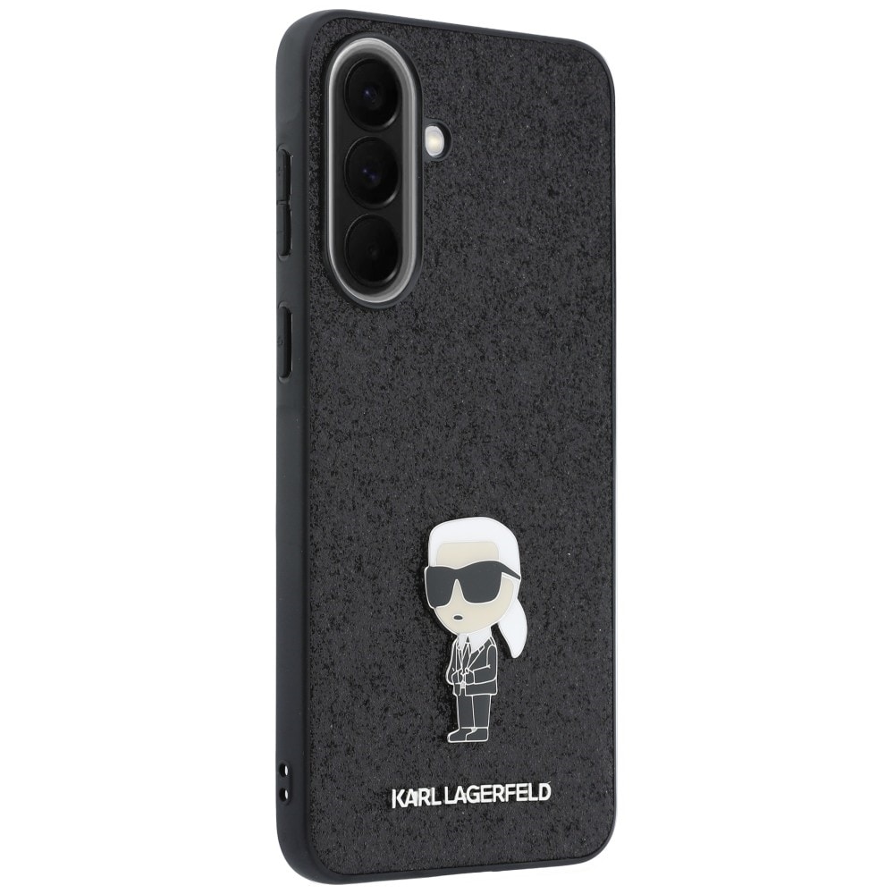 Karl Lagerfeld – Etui med fastmonteret glitter-Ikonik-logo i metal til Samsung Galaxy A57 5G – Sort