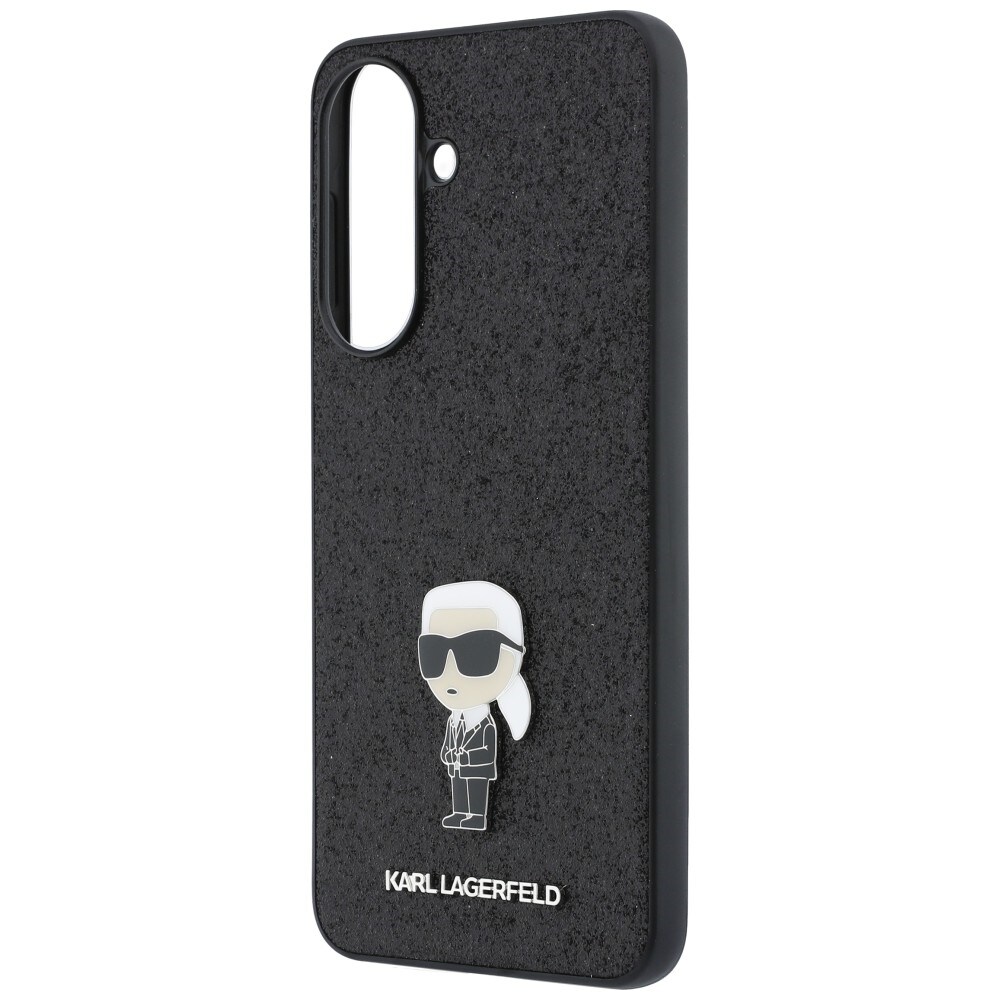 Karl Lagerfeld – Etui med fastmonteret glitter-Ikonik-logo i metal til Samsung Galaxy A57 5G – Sort