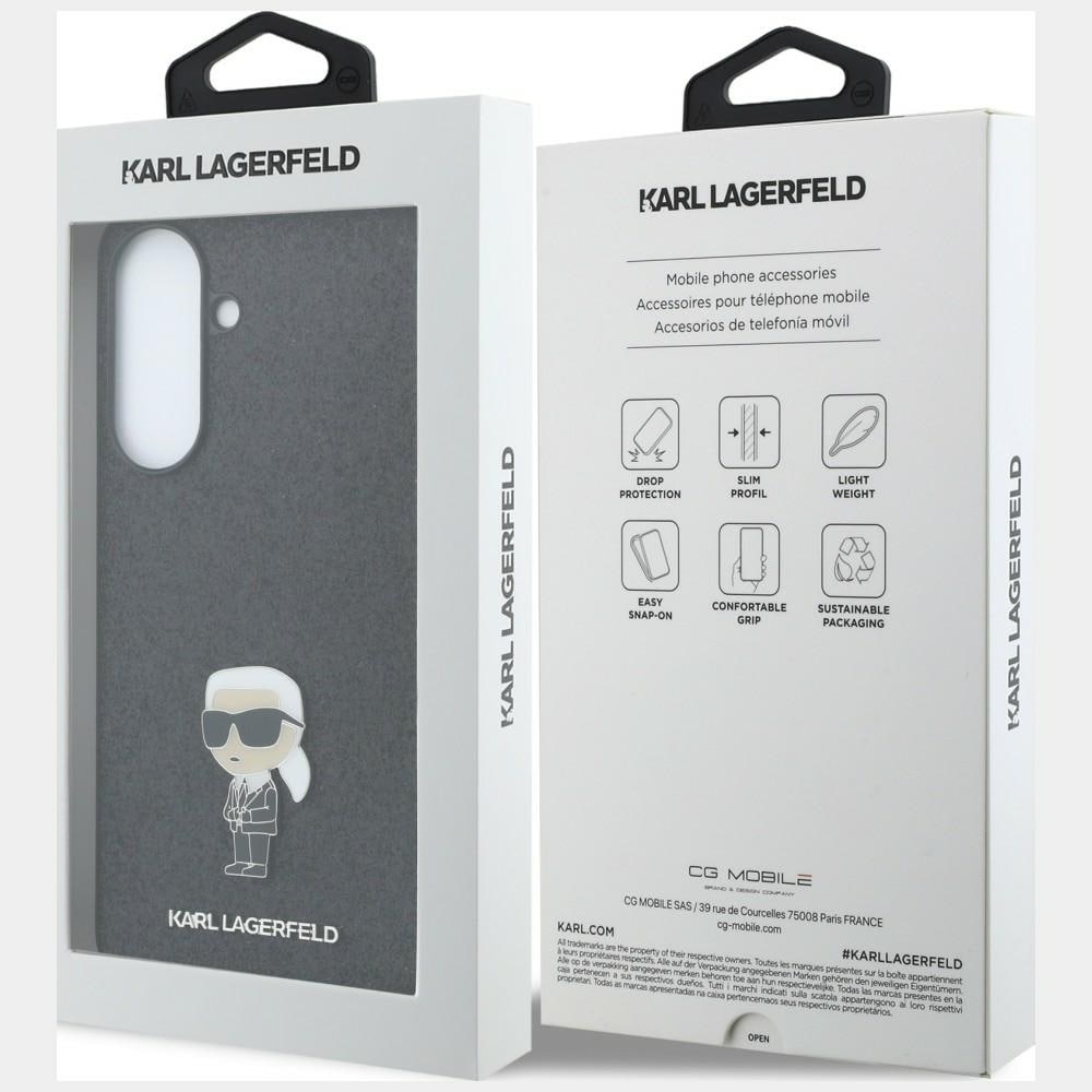 Karl Lagerfeld – Etui med fastmonteret glitter-Ikonik-logo i metal til Samsung Galaxy A57 5G – Sort