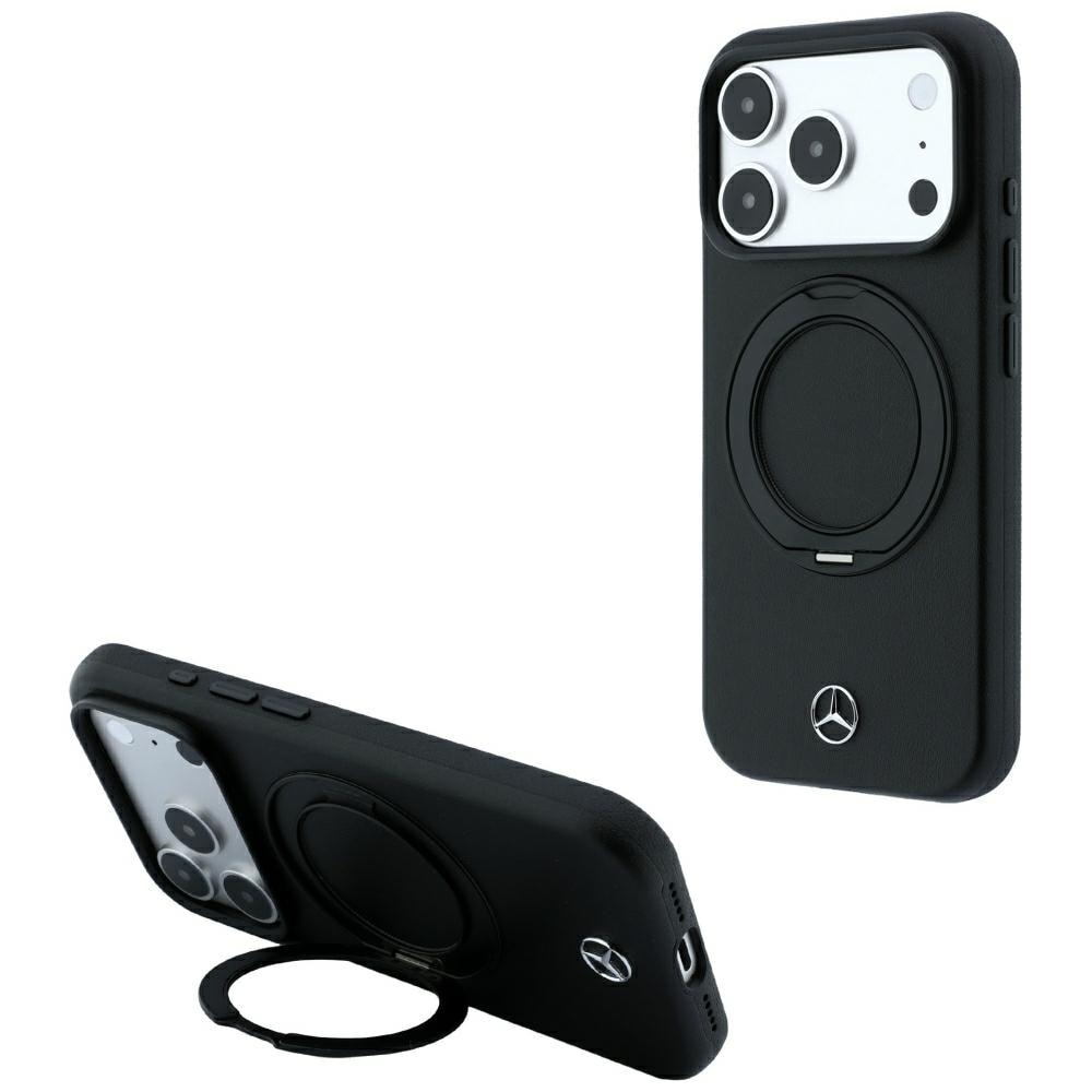 Mercedes läderfodral med ringfäste & MagSafe för iPhone 18 Pro Max / 17 Pro Max – Svart