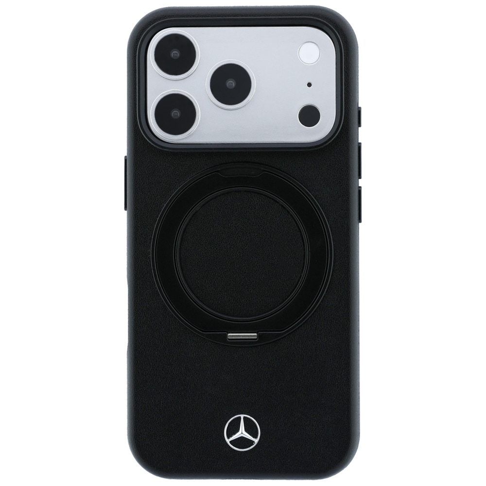 Mercedes læderetui med ringholder og MagSafe til iPhone 18 Pro Max / 17 Pro Max / 17 Pro Max – Sort