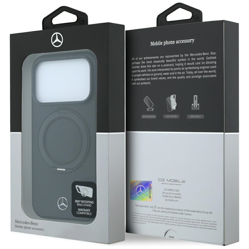 Mercedes læderetui med ringholder og MagSafe til iPhone 18 Pro Max / 17 Pro Max / 17 Pro Max – Sort