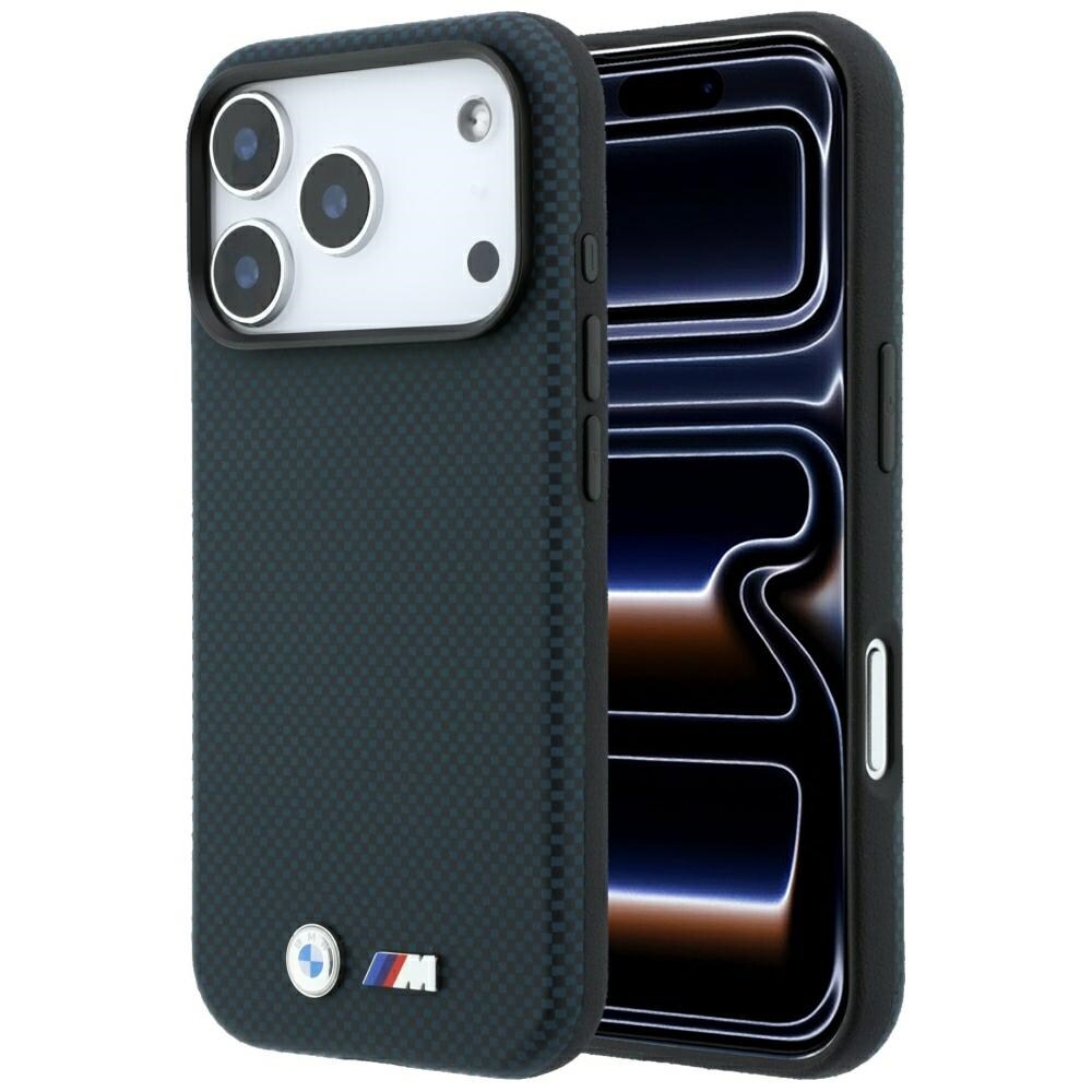 BMW M Quadrille MagSafe-fodral med Kevlar- och metallogotyp för iPhone 17 Pro / 18 Pro – marinblått