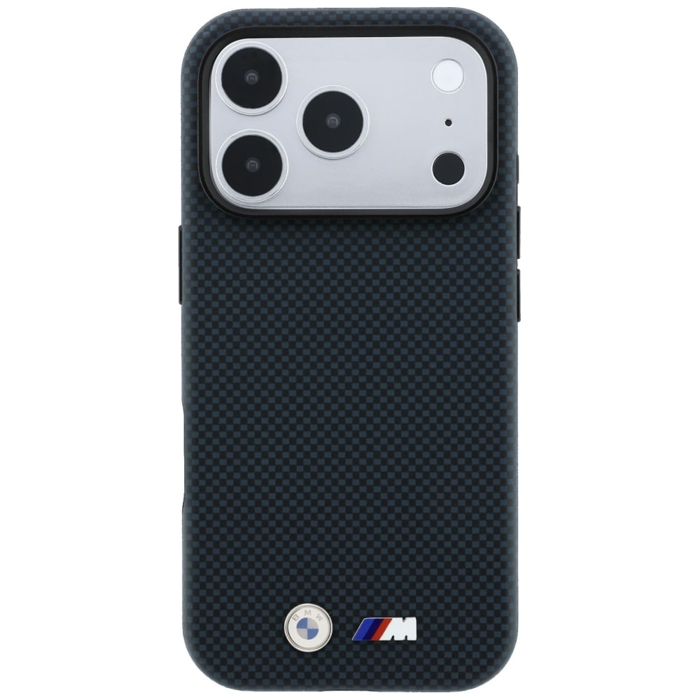 BMW M Quadrille Kevlar Metal-logo MagSafe-etui til iPhone 17 Pro / 18 Pro – marineblå