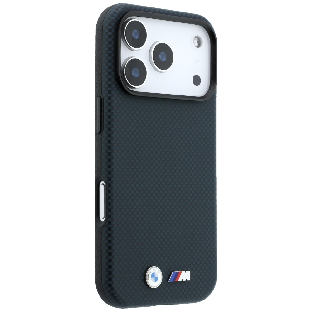BMW M Quadrille Kevlar Metal-logo MagSafe-etui til iPhone 17 Pro / 18 Pro – marineblå