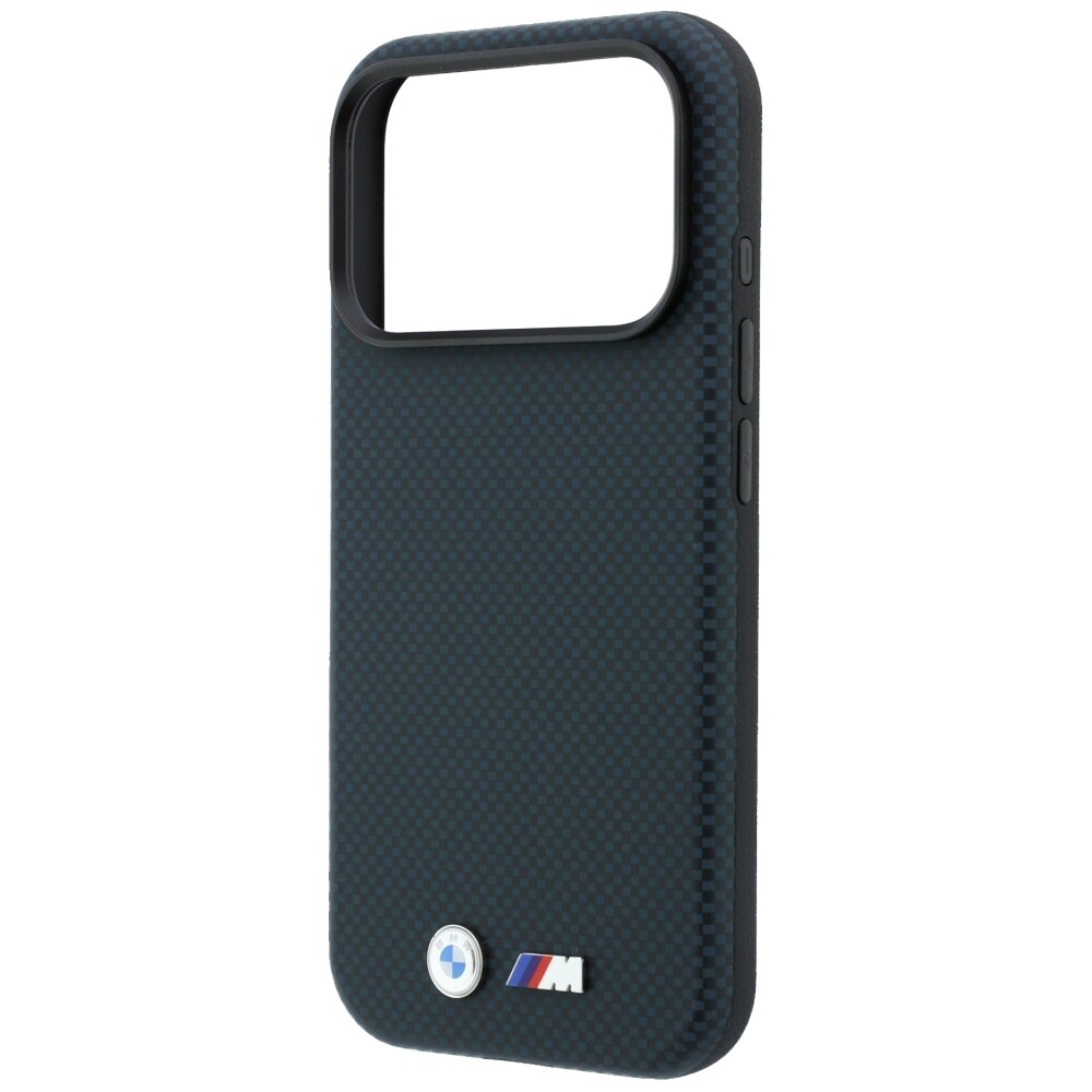 BMW M Quadrille Kevlar Metal-logo MagSafe-etui til iPhone 17 Pro / 18 Pro – marineblå