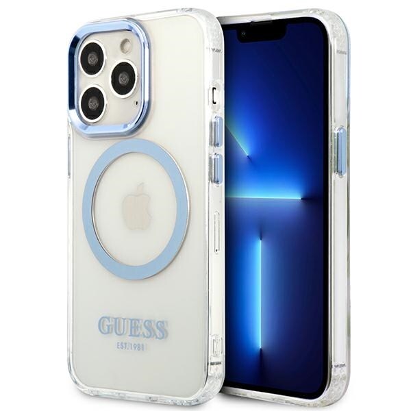 Guess Metal Outline MagSafe-fodral för iPhone 13 Pro / iPhone 13 – Blå