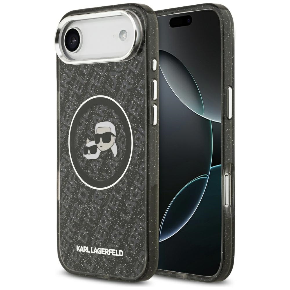 Karl Lagerfeld IML Glitter Karl & Choupette-huvuden Logo MagSafe iPhone Air-fodral – Svart